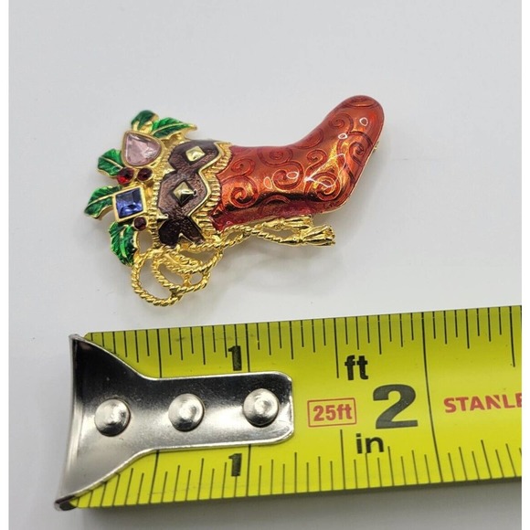 Christopher Radko Christmas Stocking Enamel Gold Tone Brooch Pin - Picture 7 of 7